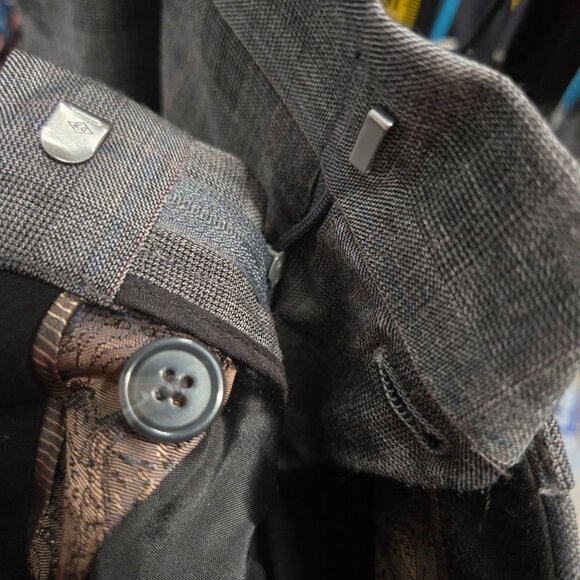 Men Rendezvous Ballin Gray Plaid Windowpane Wool Lined Dress Pants Slacks, 33W - Picture 5 of 7